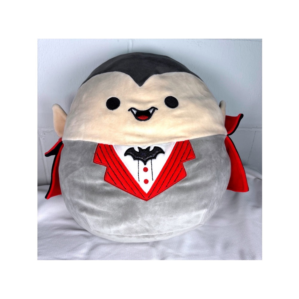 Squishmallows Drake the Vampire 12 Inch Halloween Plush Grey Red Tuxedo Kellytoy
